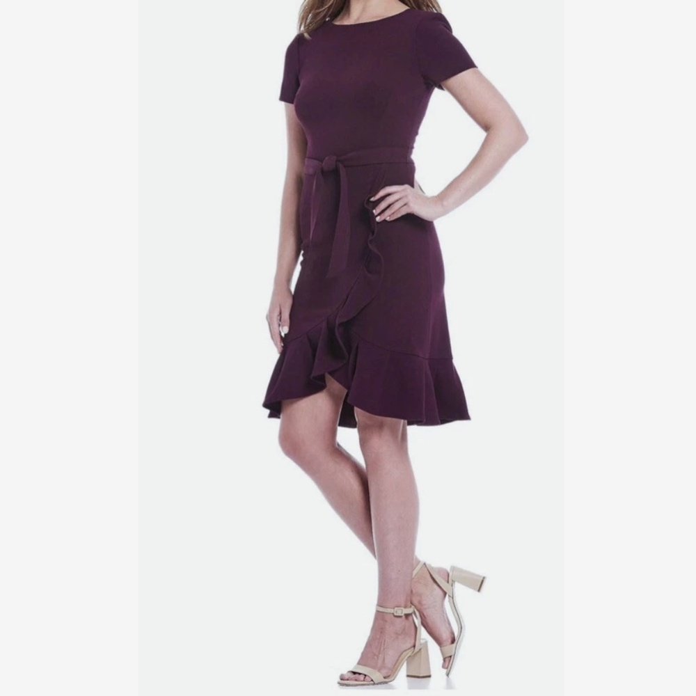 Calvin Klein Ruffle Hem Sheath Dress in Aubergine - Sz 14